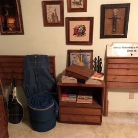 Vintage Handcrafted Black Walnut Twin Headboards and Night Stand