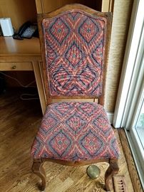 Desk chair with needlepoint fabric in rust and navy	19.5w x 17.5d x 44h (20sh)