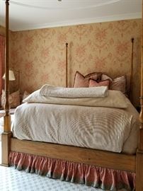 4-poster queen bed with handpainted vine, custom dustruffle and bedding	90long x 69w x 85h