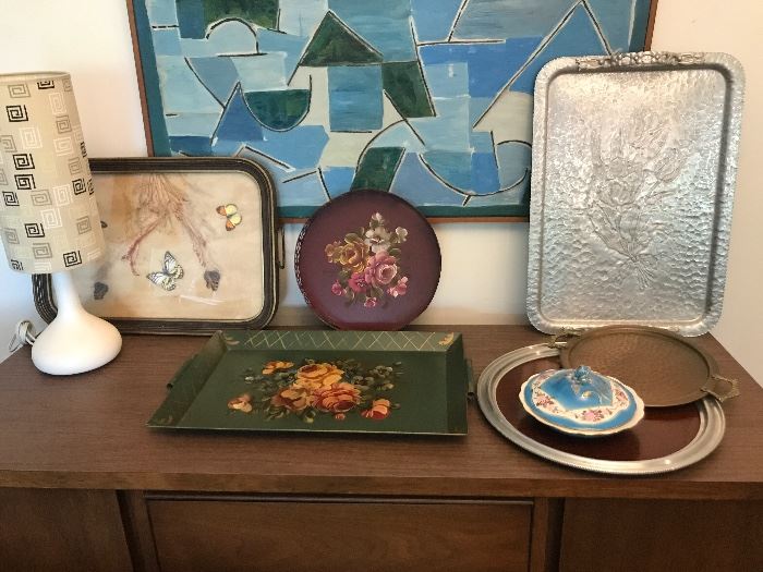 Vintage Trays, Hammered Aluminum, Butterfly tray.