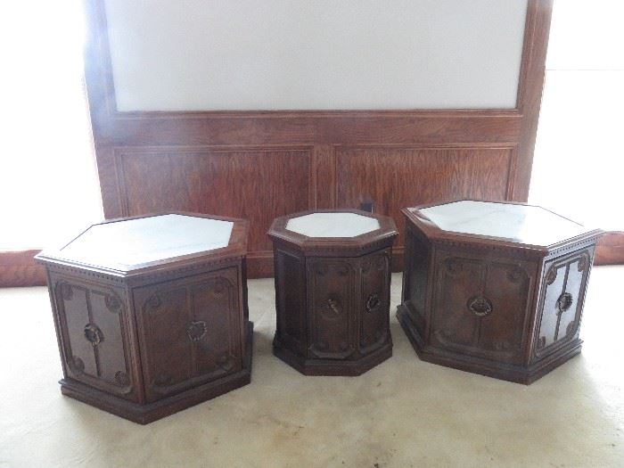 Mahogany marble top end tables