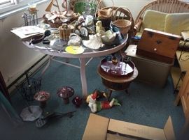 Shells, drum table breadbox. (Bentwood ratan furniture in rear is not included in sale).