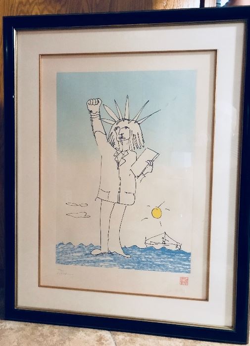 The artwork of John Lennon. "Power to the People Statue of Liberty" by John Lennon. Signed. Only 300 prints made. Price: $2,000 --------- In 1972, the LP, "Some Time in New York City", was released. On it, John Lennon and Yoko Ono take a stand on the then, current political situation. A postcard was enclosed in the album of a collage by John of The Statue of Liberty, reminding us of his passionate defense of liberty and justice.