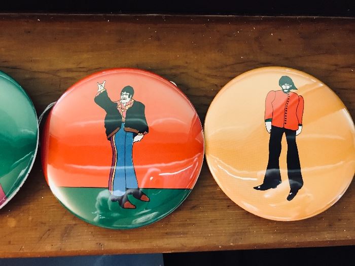 1968 pin-back buttons. Original vintage. The Beatles. Yellow Submarine. John Lennon and George Harrison.