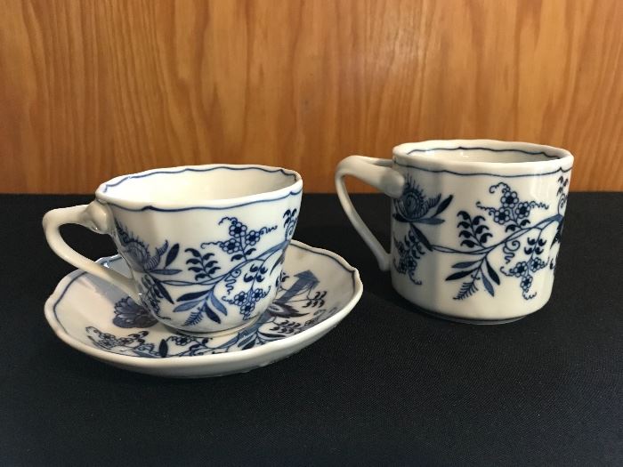 Blue Danube: [left] flat cup & saucer (12 x $8 each) ... [right] mug (8 x $15 each)