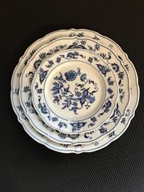 Blue Danube: [bottom] dinner plate (12 x $15) ... [middle] salad plate (12 x $11) ... [top] bread and butter plate (12 x $7)