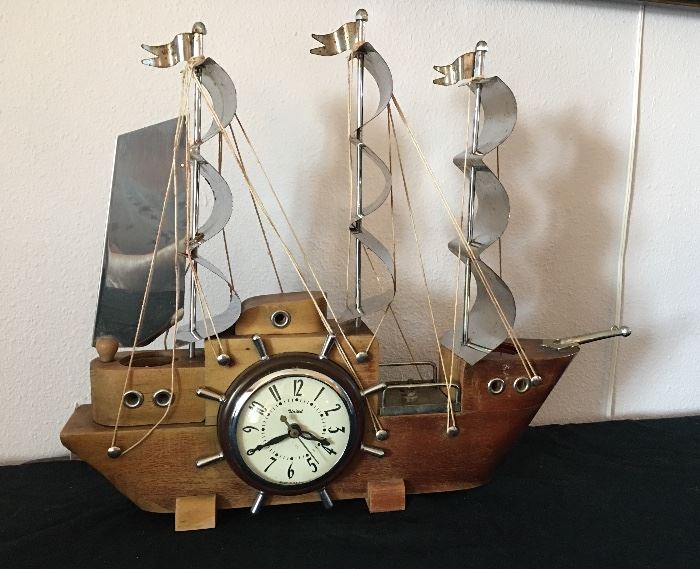  Vintage United Metal Co. Ship with Clock