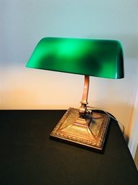 Amronlite green glass and brass lamp