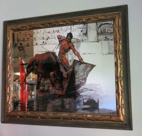 Vintage Hoyne Ind. Wood Framed Matador Bullfighting Mirror 
