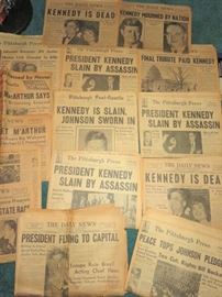 Old Pittsburg Press Newspapers on President Kennedy Assassination  