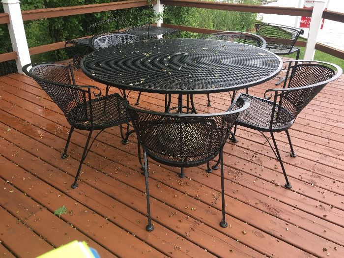 metal patio table; 6 chairs