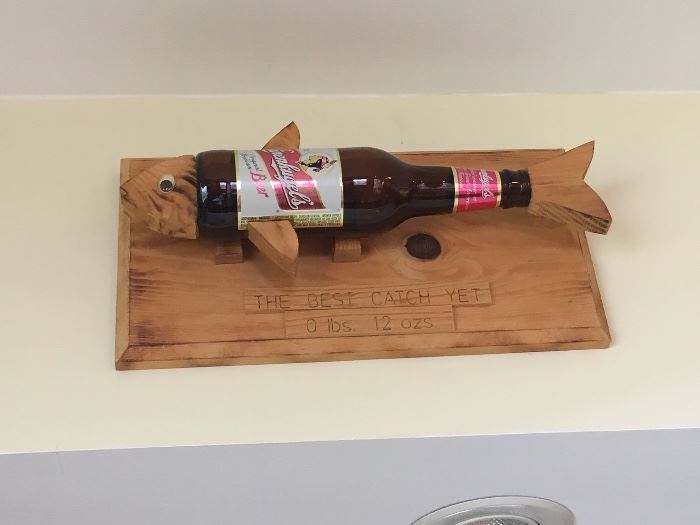 unique beer "fish" plaque, wooden
