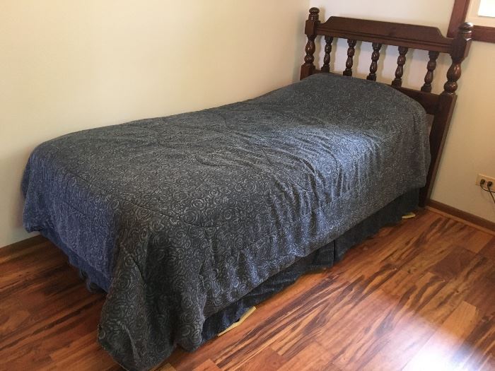 twin bed, mattress, headboard, box springs and frame
