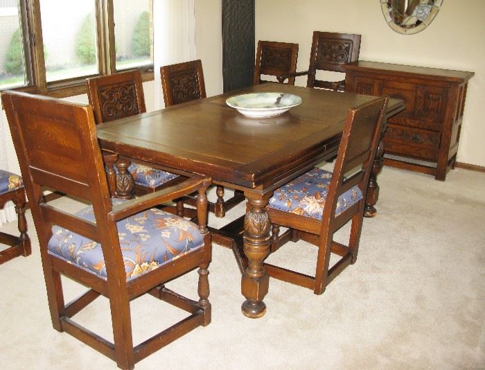 antique refractor end dining room table and 8 chairs. BUY IT NOW $ 395.00