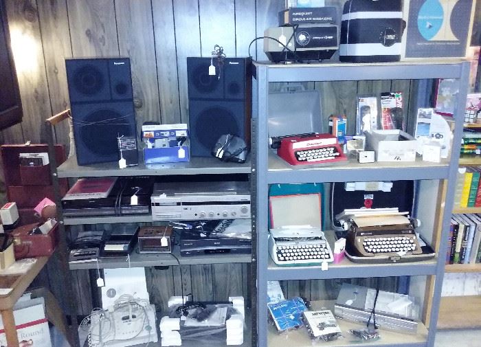 vintage typewriters, vintage stereo, slide projectors