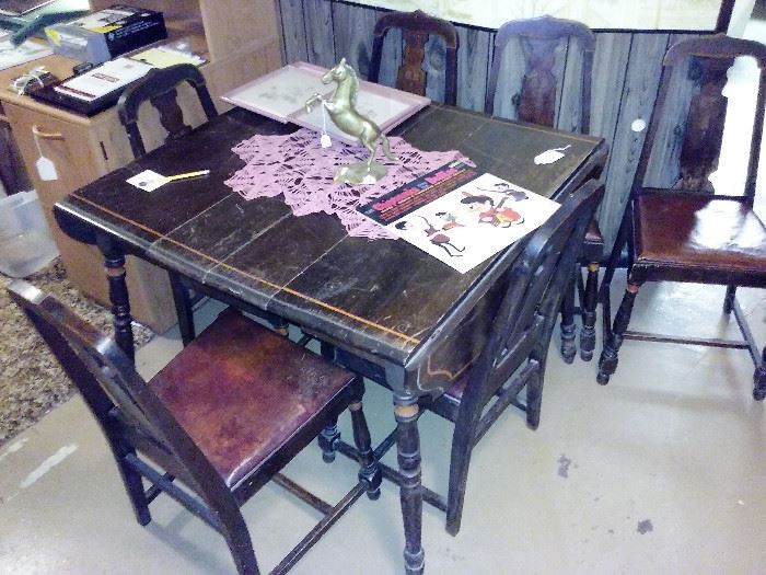 drop leaf table, chairs