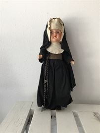 Vintage composition Nun doll