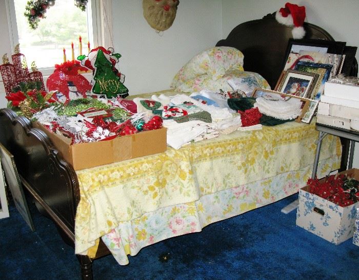 holiday linens and antique full size bed.                              
       BUY  BED NOW $  75.00