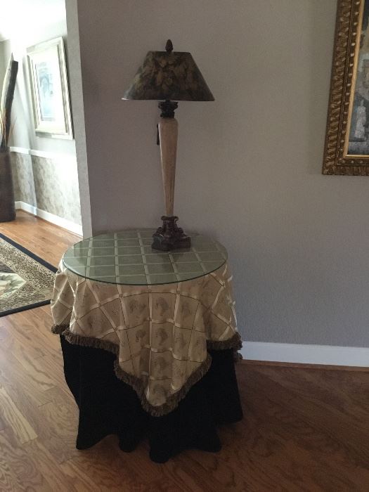 Glass topped table and lamp