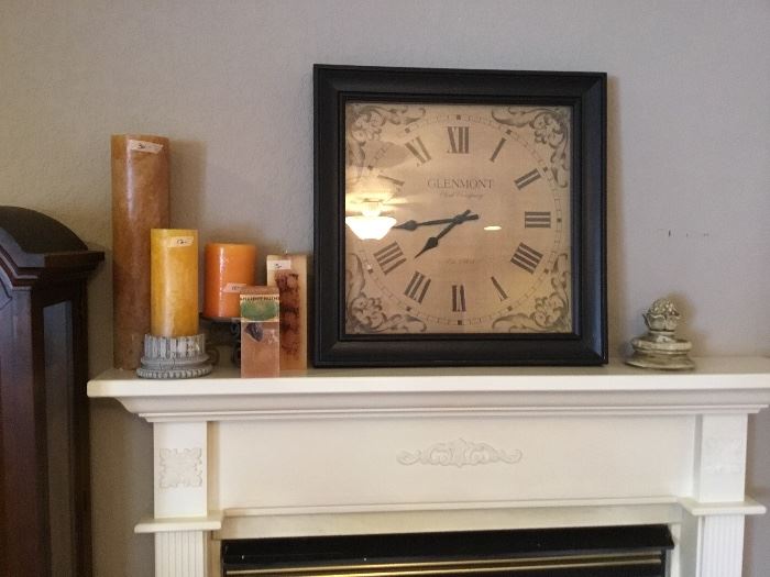 Great clock & candles on mantle