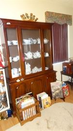 COLLECTION OF PORCELAIN, MAHOGANY MID CENTURY CHINA CABINET.