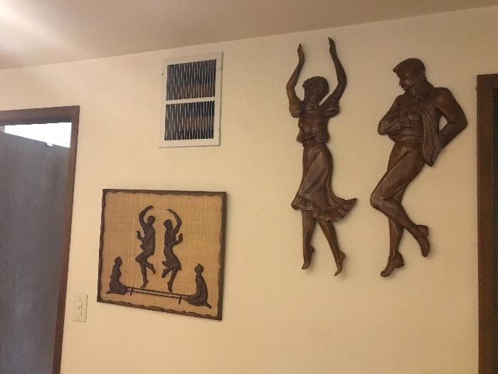 mid century wood carving wall art