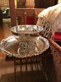 HUGE silver plate punch bowl with 36 cups