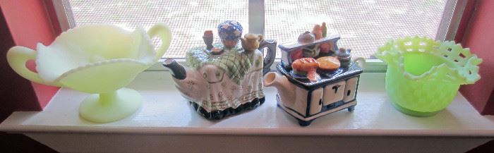 Fenton glass and cute tea pots