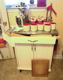 Kitchen stainless top server (wheeled) KitchenAid mixer with accessories, more