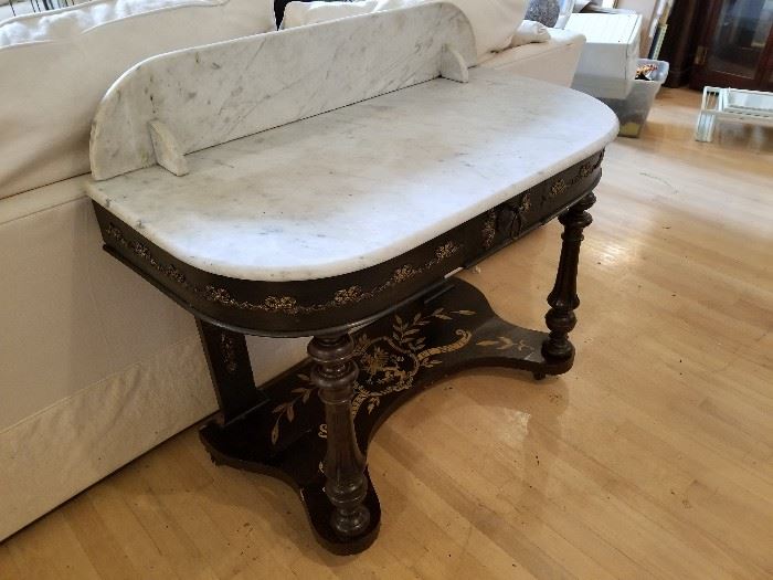 Interesting antique marble topped table with Latin motto beneath....