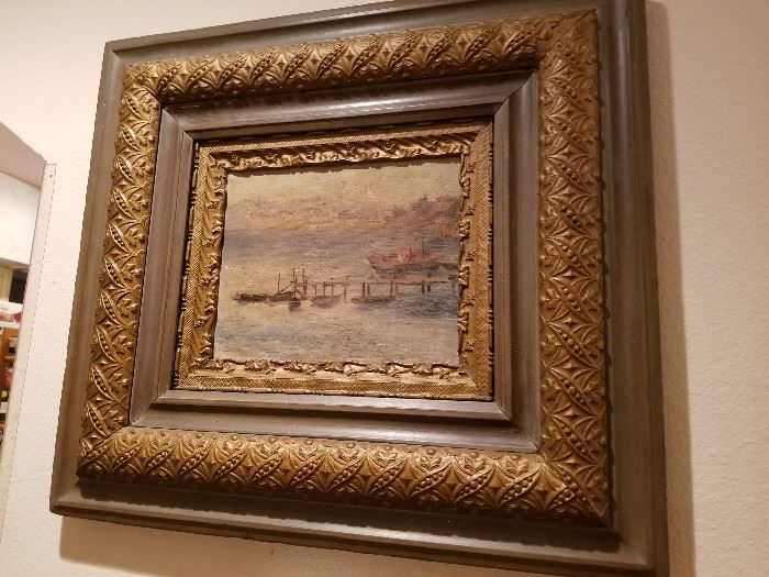 Another nice old painting - Harbor Scene - late 1800's.