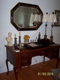 Desk, Mirror, Lamps, Candles, and misc.