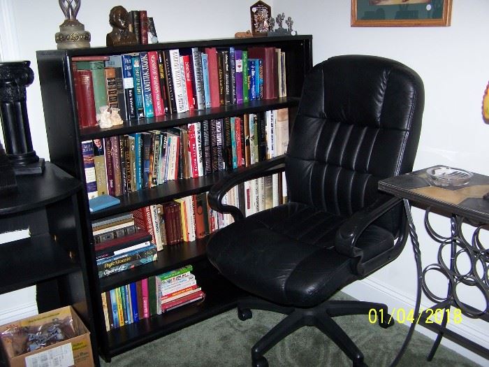 Office Chair, Bookcase, assortment of Books