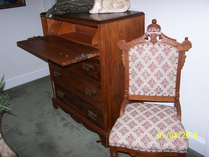 This is the Chest of Drawers/ Desk  ( the one I said to look at picture) sorry, you can't see the handles good. When you close the desk, it looks like a Chest of Drawers, East Lake Victorian Chair