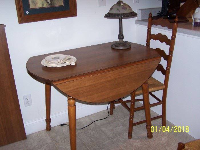 small Kitchen Drop Leaf Table, Lamp, Ladder Back Chair