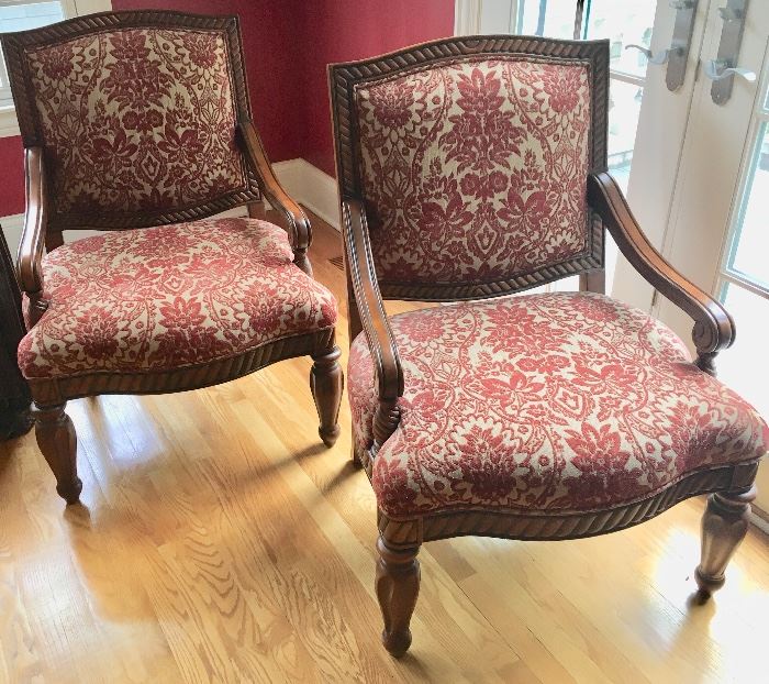 2 wood arm chairs with Upholstered Seats & backs
