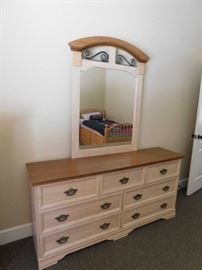 Distressed Dresser with Mirror  5'7 foot length x  2'3 in height 