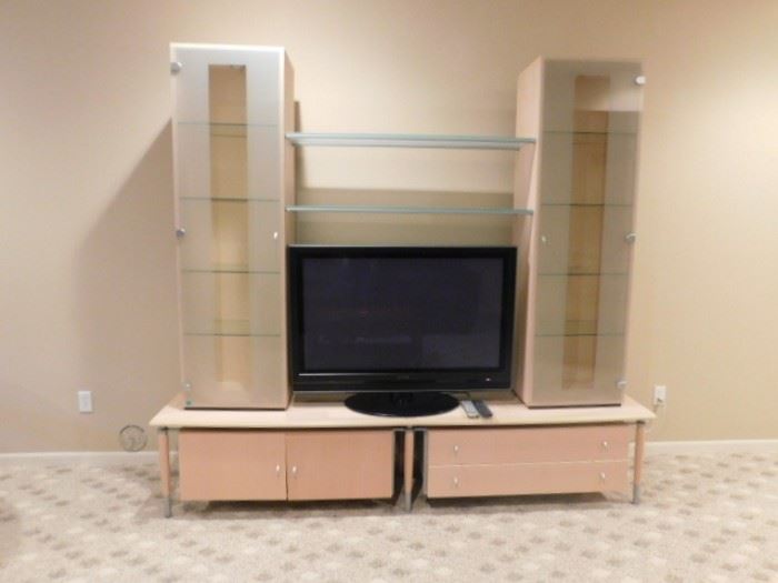Modern Glass and wood Entertainment Center  8 foot x 7 foot 