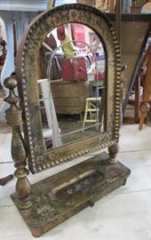 Antique Painted Bohemian Shaving Mirror with Drawer 