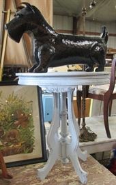 Vintage Metal Dog Sculpture, Antique Victorian side Table 