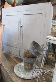Antique Primitive Gray Cupboard Top, Counter Cabinet, Table Top Storage/Display 