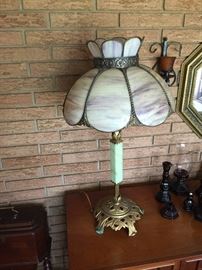 Antique lamp w/slag glass Tulip shade