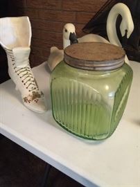 Antique green glass cannister