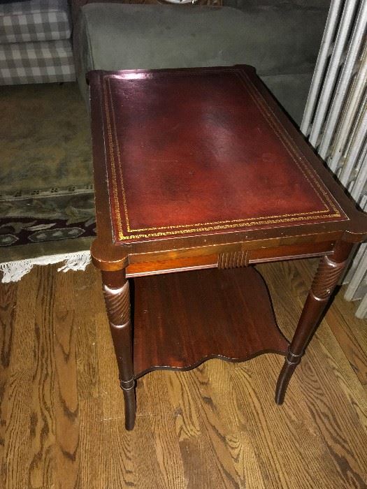 SOLID WOOD LEATHER TOP SIDE TABLE