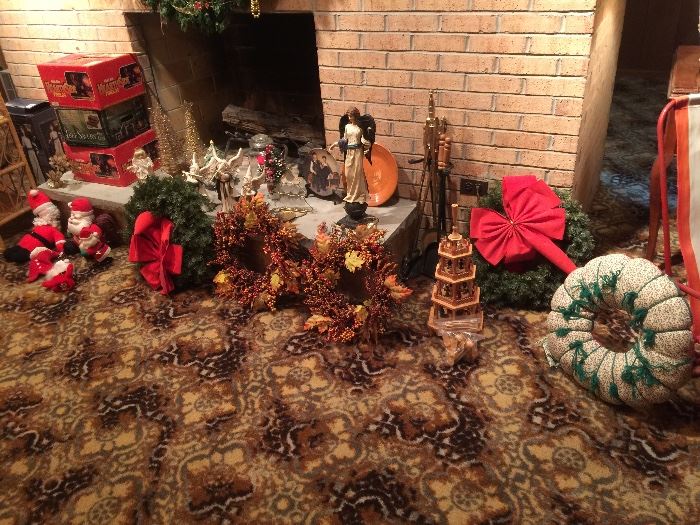 Christmas items and fire logs