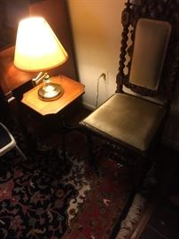 Small table, lamp, side chair - there are two of them, area rug