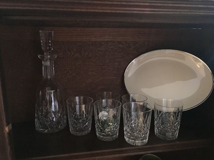 Waterford crystal decanter and 6 Waterford Lismore rocks glasses