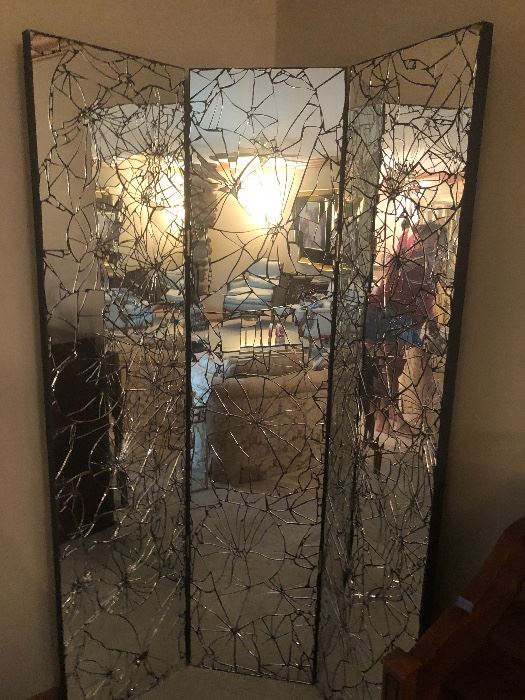 3 panel cracked glass mirror