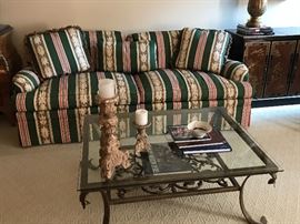 Wrought Iron coffee table by Fer Forge and Custom Upholstered couch by Century.