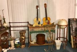 antique wooden towel rack and floor globe